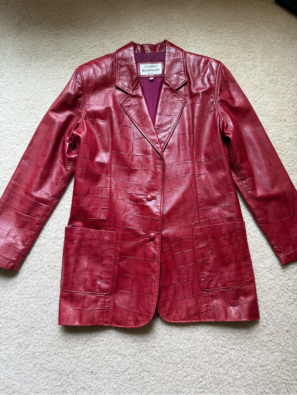 Women's Red Croc-Embossed Leather Blazer